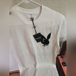 Playboy White T-Shirt with Black Logo NEW